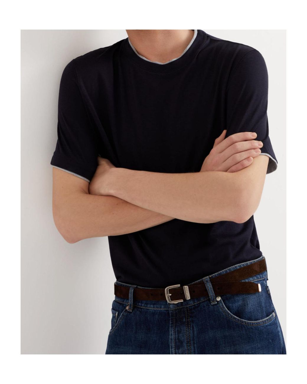 Brunello Cucinelli Black Lightweight Jersey Crewneck T-Shirt for men