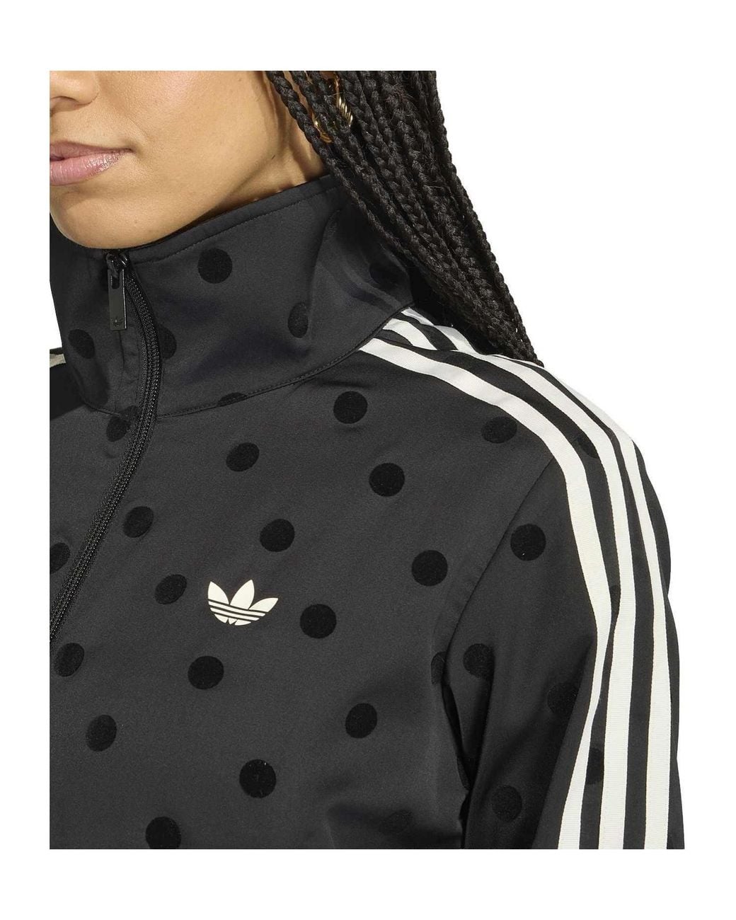 Adidas Originals Black Polka-Dot Short-Length Stand-Collar Sport Jacket