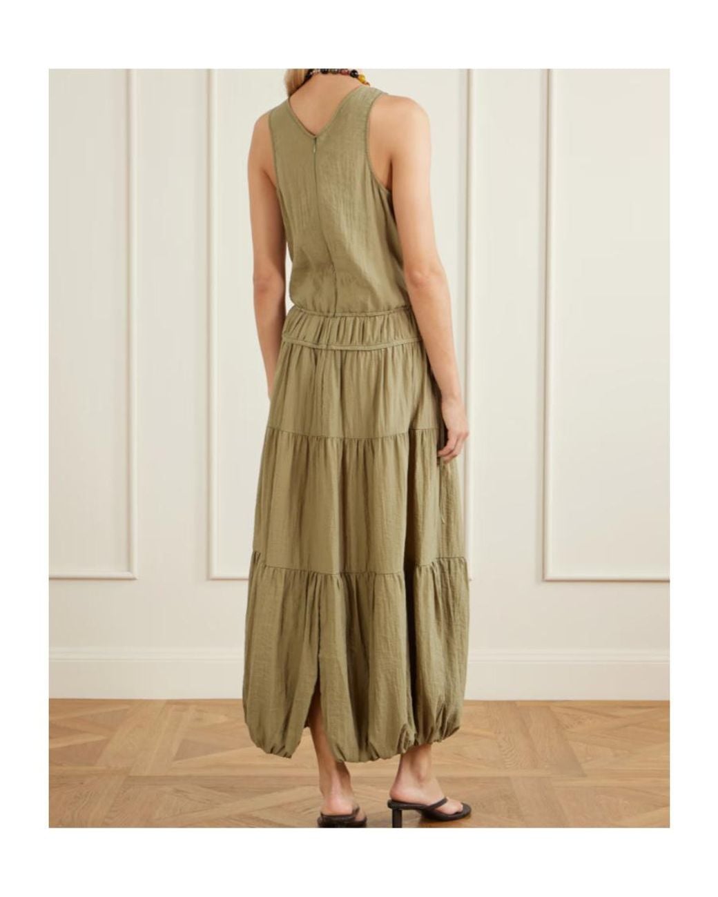 Co. Natural Pleated Knotted Satin Midi Dress