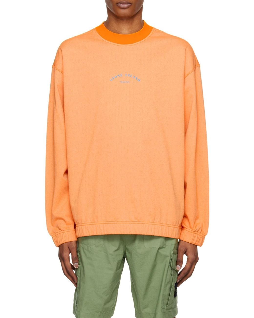 Stone Island Orange Logo-Printed Crewneck Sweatshirt for men