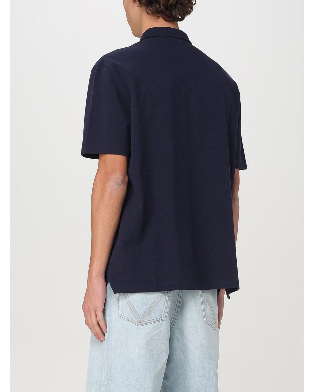 Bottega Veneta Blue Logo Embroidered Short-Sleeved Polo Shirt for men