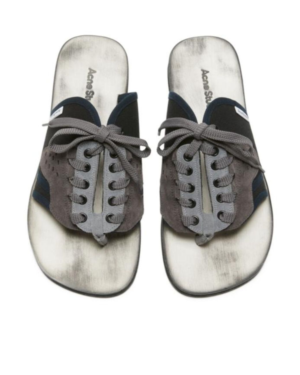 Acne Black Panelled Lace-Up Flip Flops for men