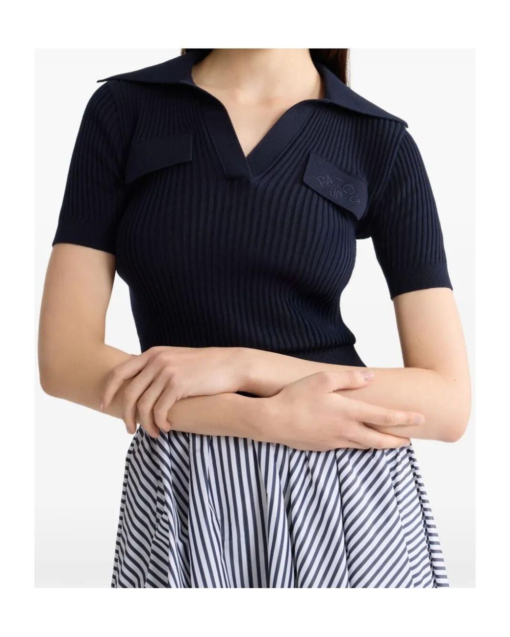 Patou Blue Embroidered Knitted Cotton Polo Shirt
