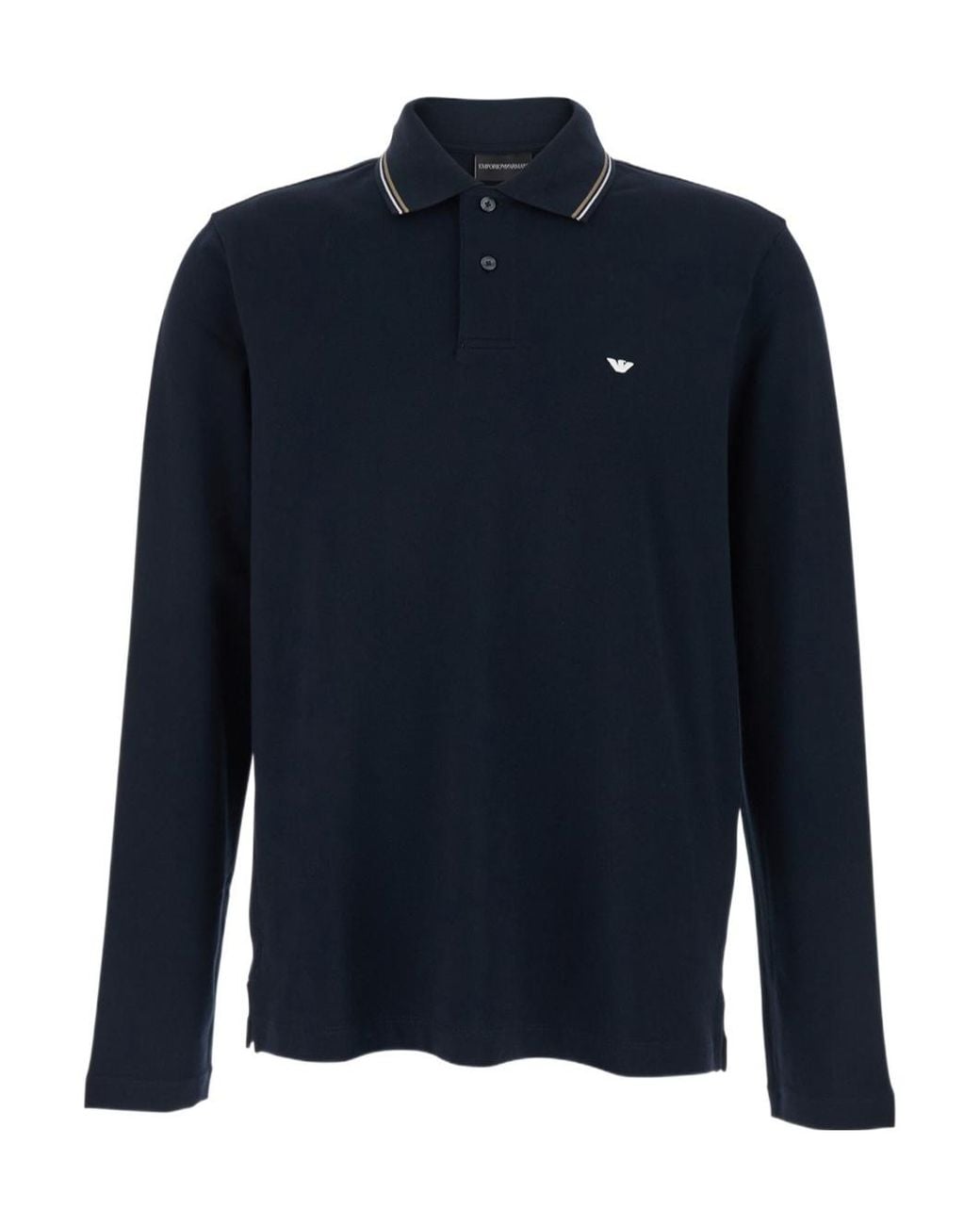 Emporio Armani Blue Logo Long-Sleeve Polo Shirt for men