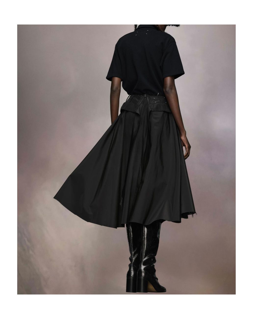 Maison Margiela Black High Waist Pleated A-Line Skirt
