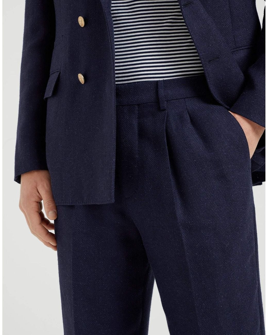 Brunello Cucinelli Blue Pleat-Detailing Trousers for men