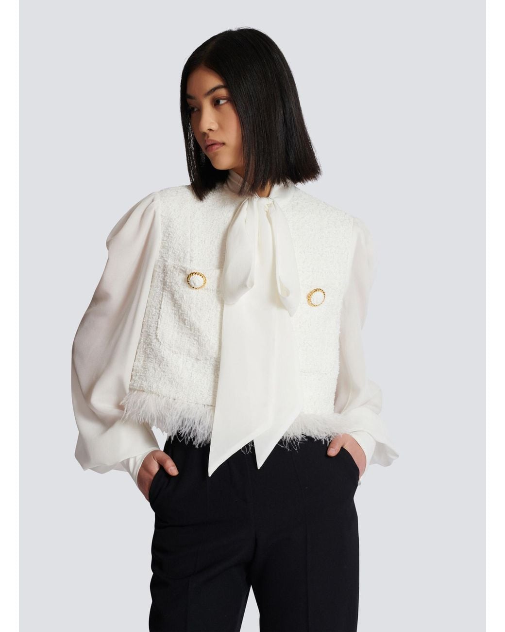 Balmain White Tweed Long Sleeved Jacket
