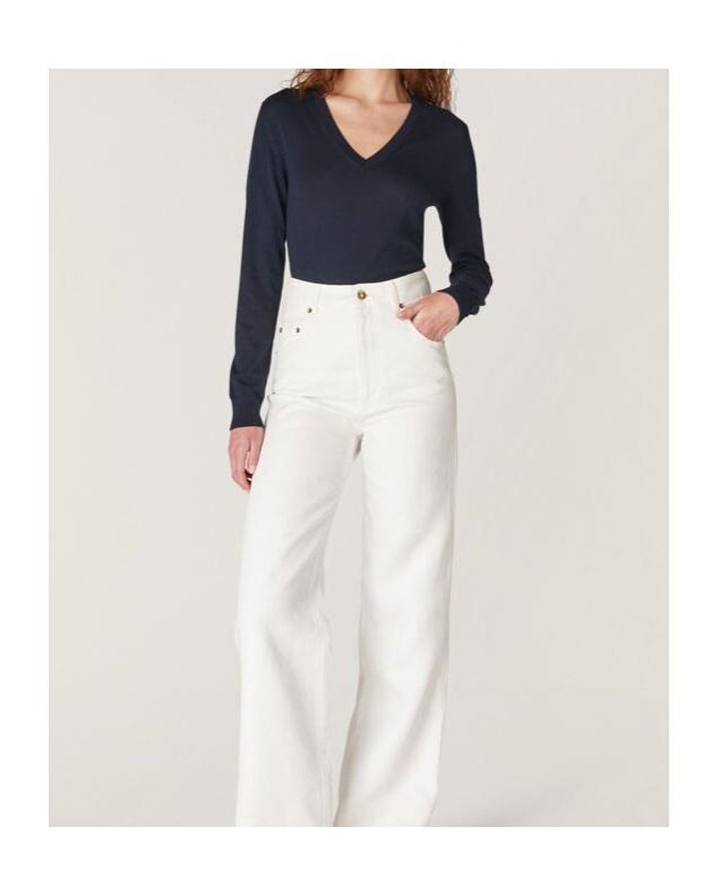 Loro Piana Blue V-Neck Long-Sleeved Top