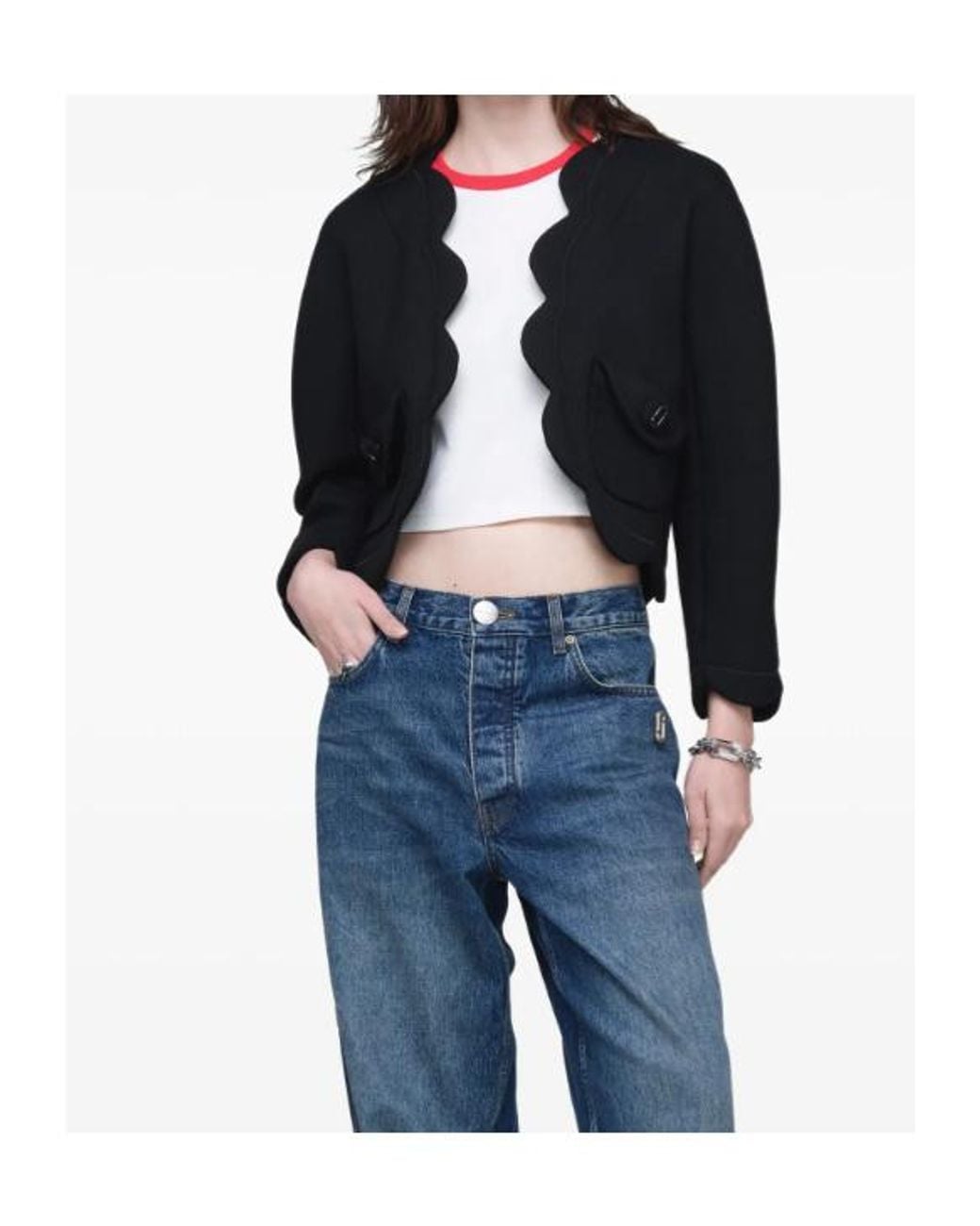 Marc Jacobs Blue Daisy Scalloped Cropped Jacket
