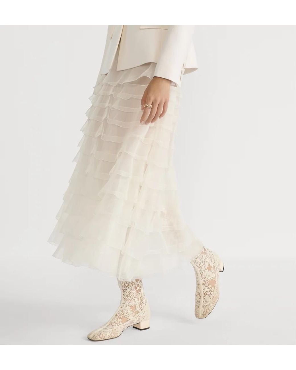 Dior White Christian Mid-Length Ruffled Skirt