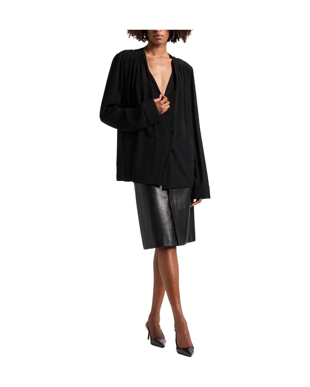Saint Laurent Black Solidcolor Chiffon Longsleeve Blouse