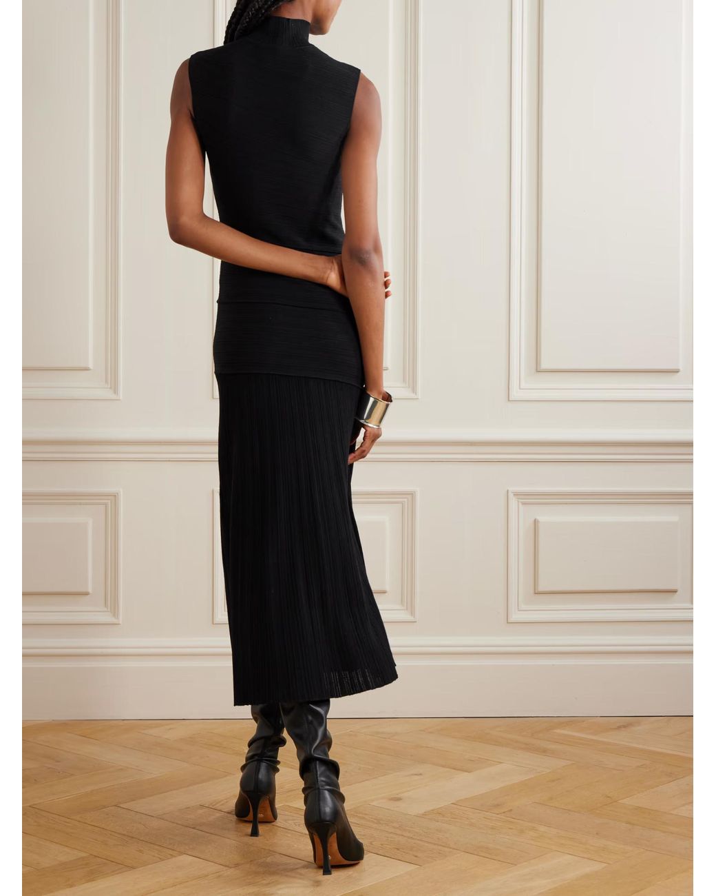 Proenza Schouler Black Federica Layered Ribbed-Knit Midi Dress