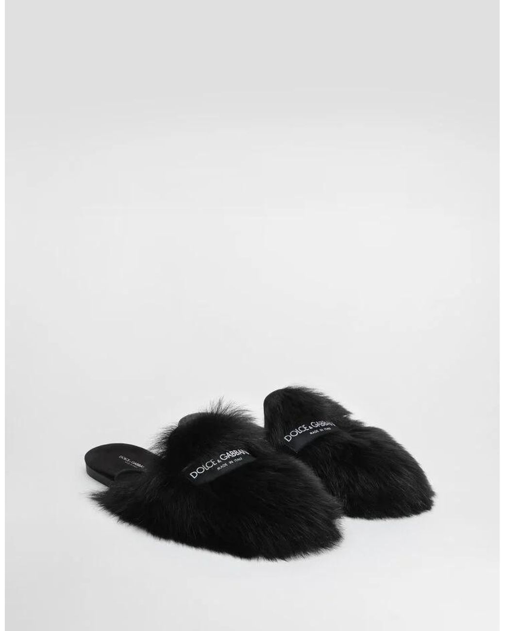 Dolce & Gabbana Black Shearling Slippers