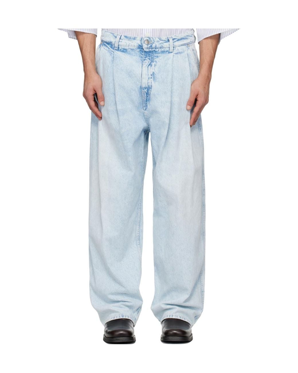 Hed Mayner Blue Pleated Jeans for men