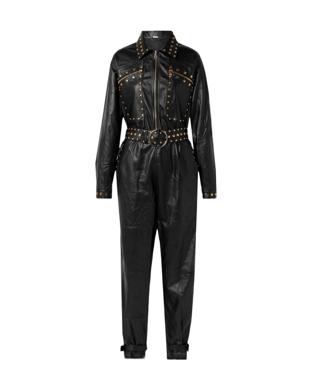 Dodo Bar Or Black Fipa Belted Studded Leather Jumpsuit