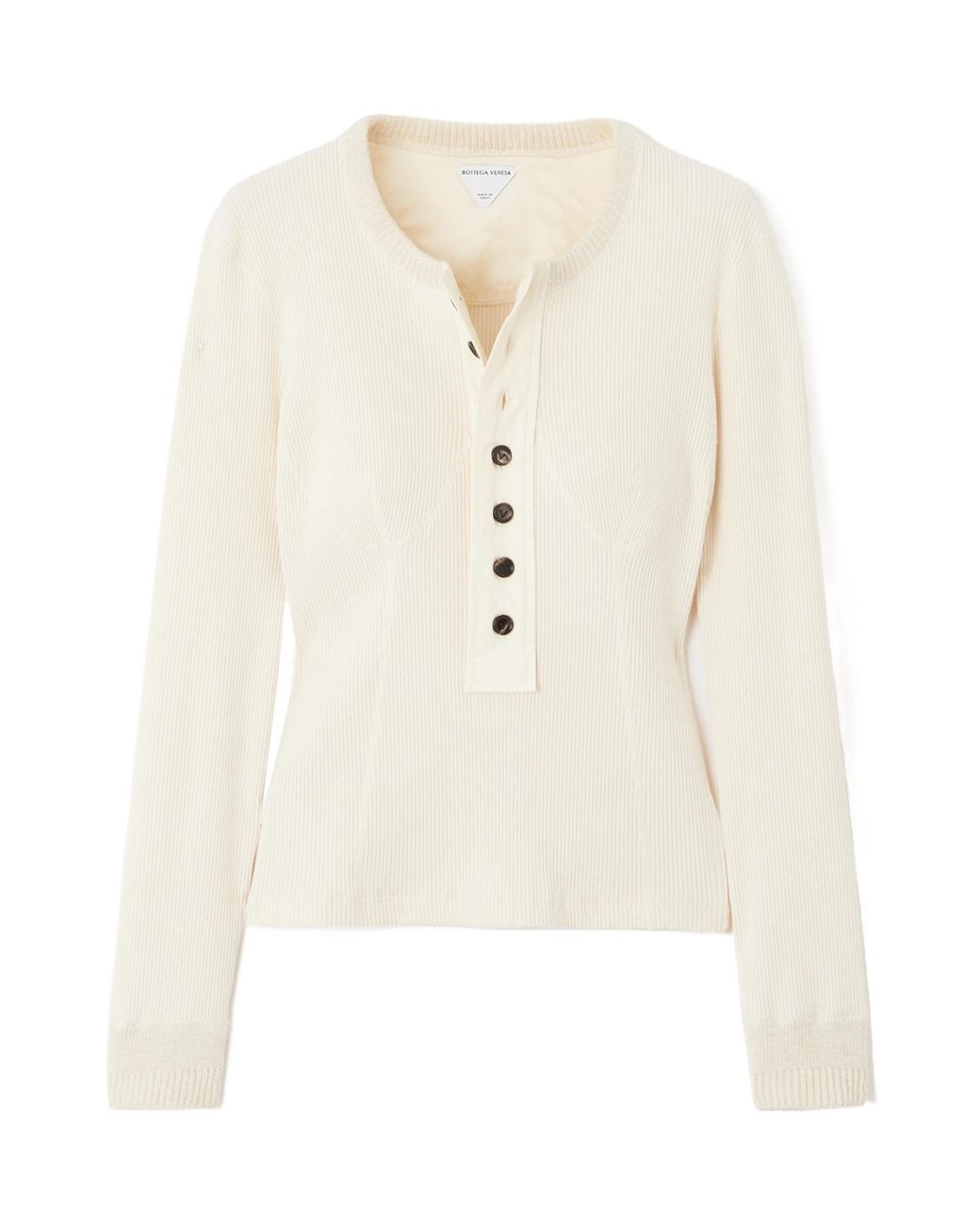 Bottega Veneta White Compact Ribbed-Knit Top
