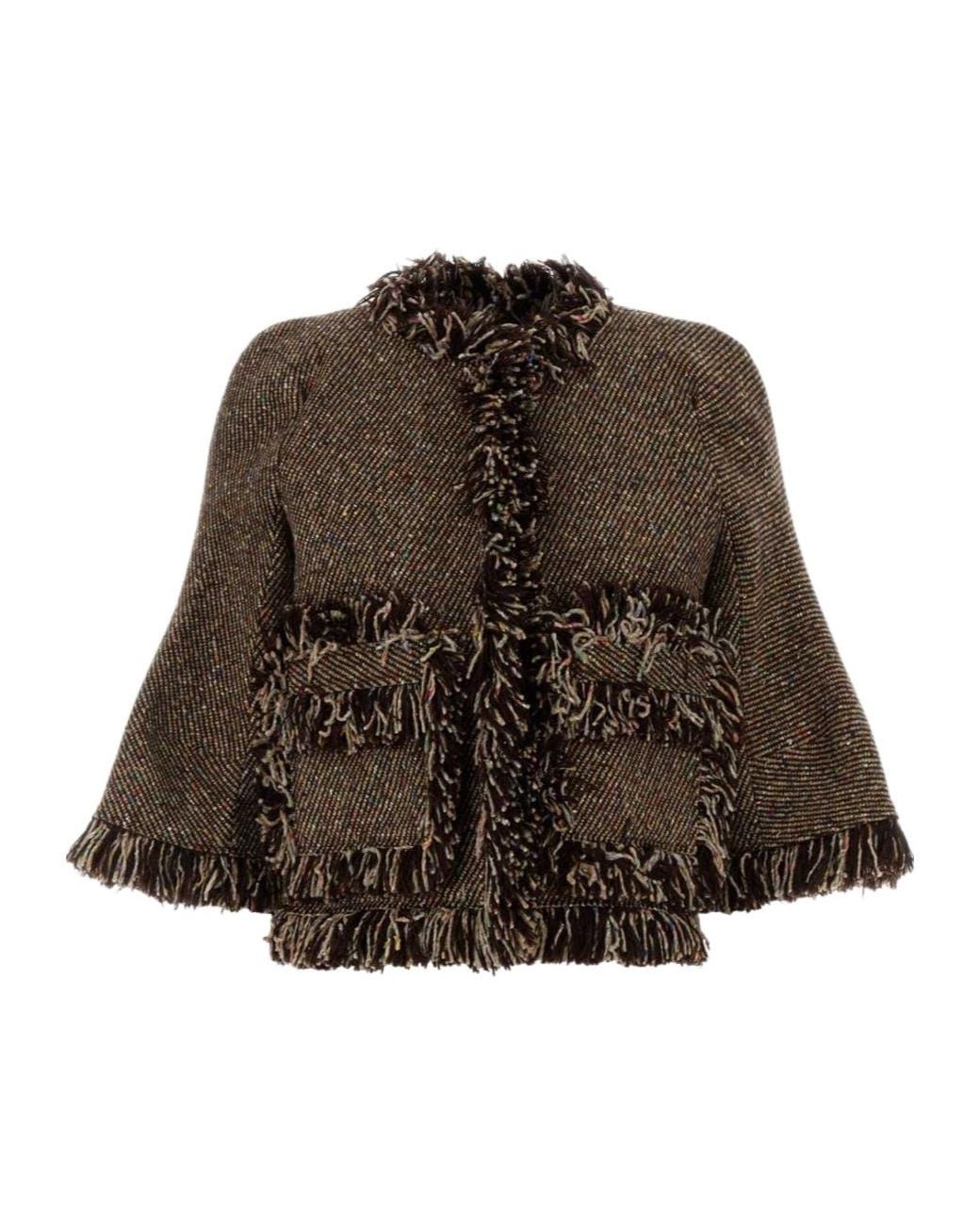 Sacai Brown Fringed Tweed Jacket