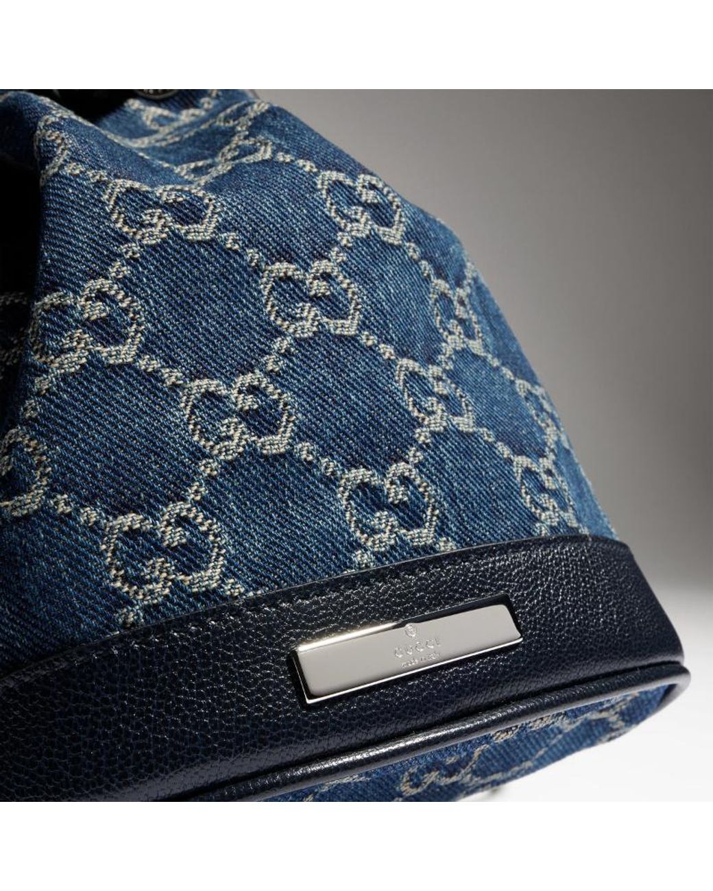 Gucci Blue Mini Bucket Bag With Plaque