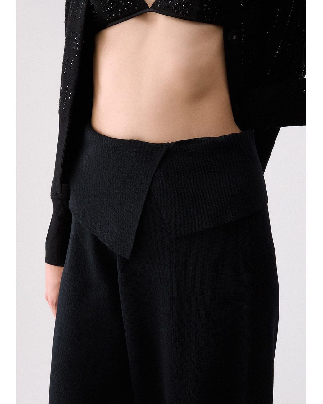Liu Jo Black Fold-Over Waist Knit Trousers