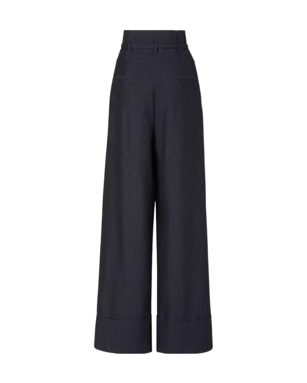 Fendi Blue Belted Waist Pinstriped Wide-Leg Trousers