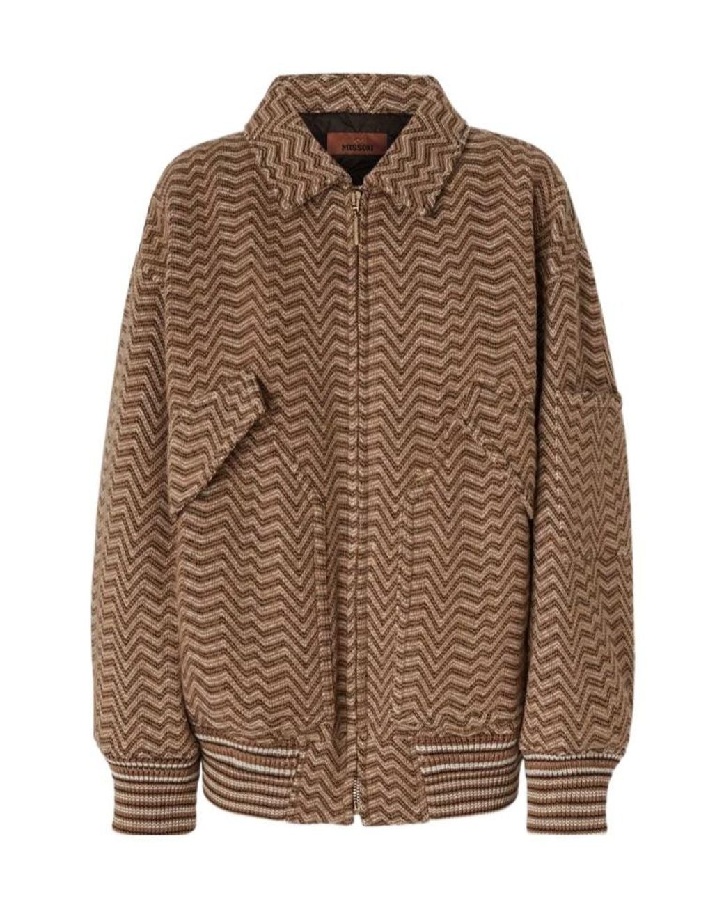Missoni Brown Irregular Chevron Patterned Bomber Jacket