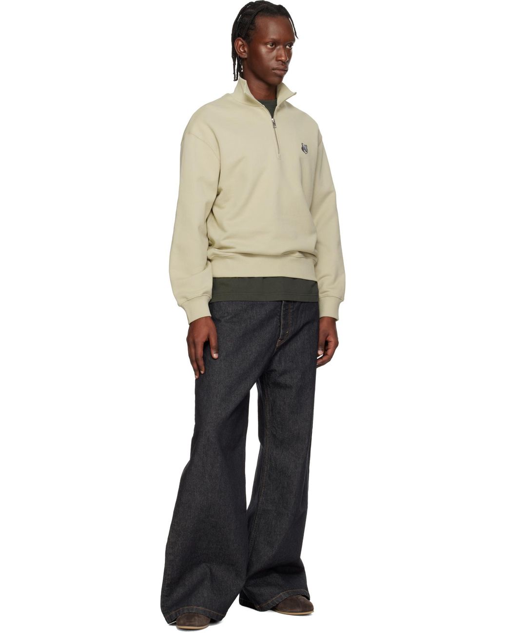 Maison Kitsuné Natural Maison Kitsuné Fox Head Half-Zip Sweatshirt for men