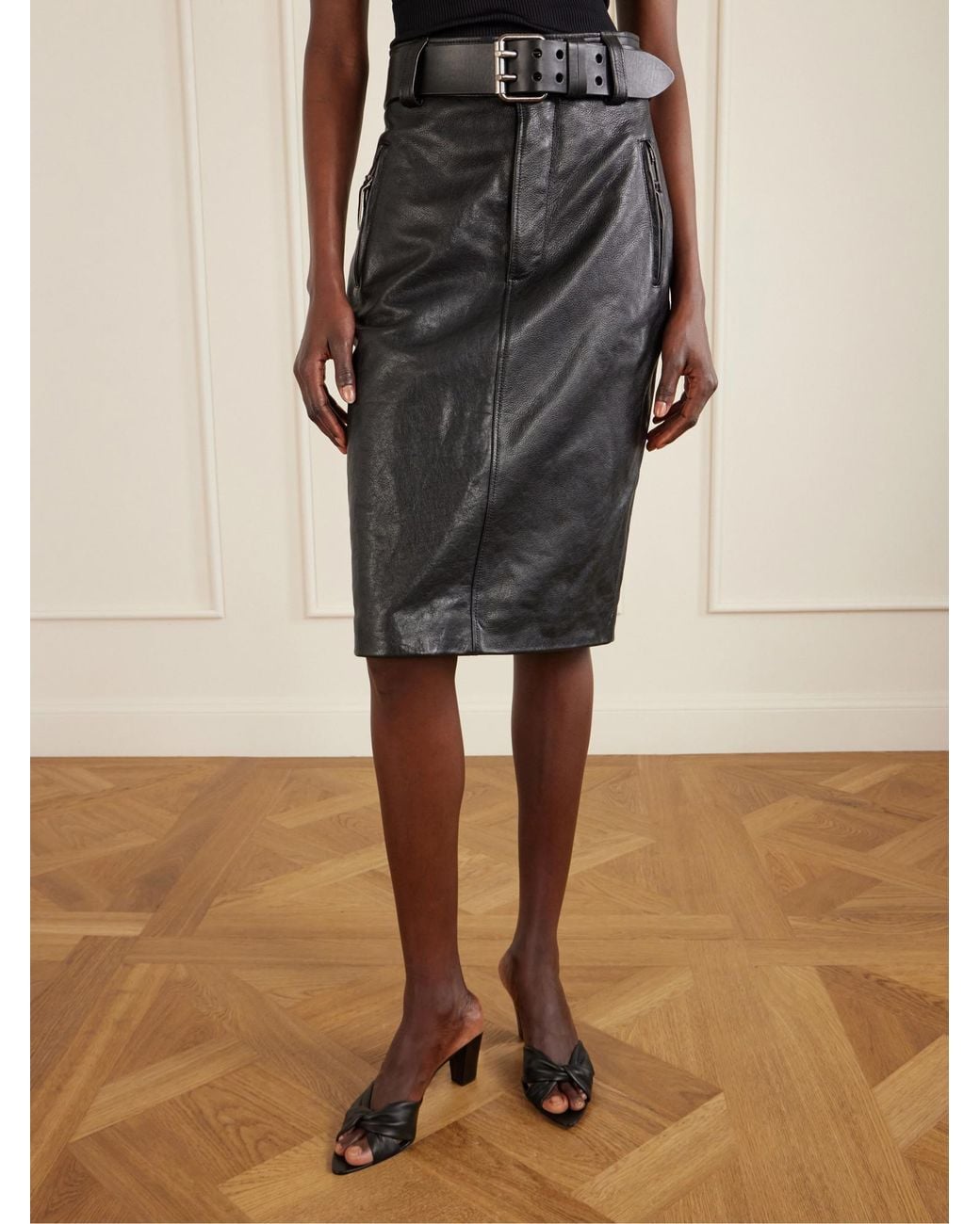 Saint Laurent Black Belted Pencil Skirt