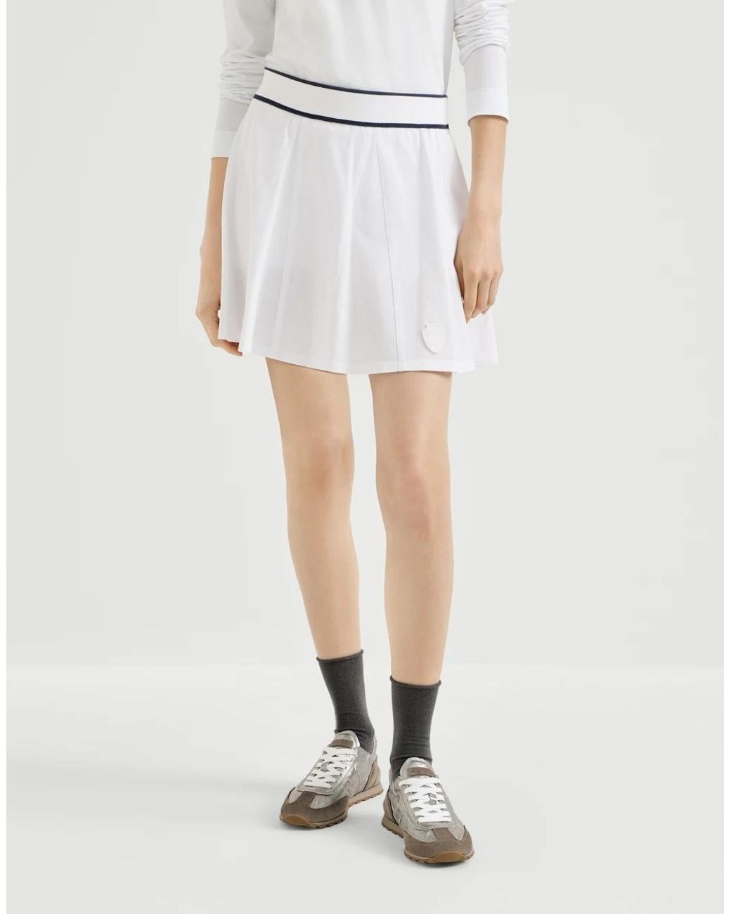 Brunello Cucinelli White Stretch Cotton Piqué Mini Skirt With Logo