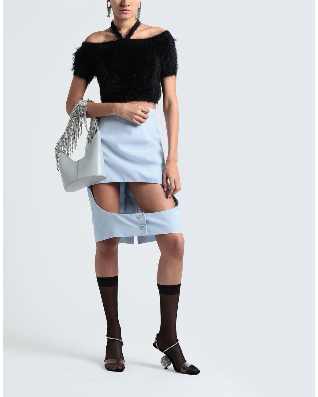 Burberry Blue Solid Color Wool Midi Skirt