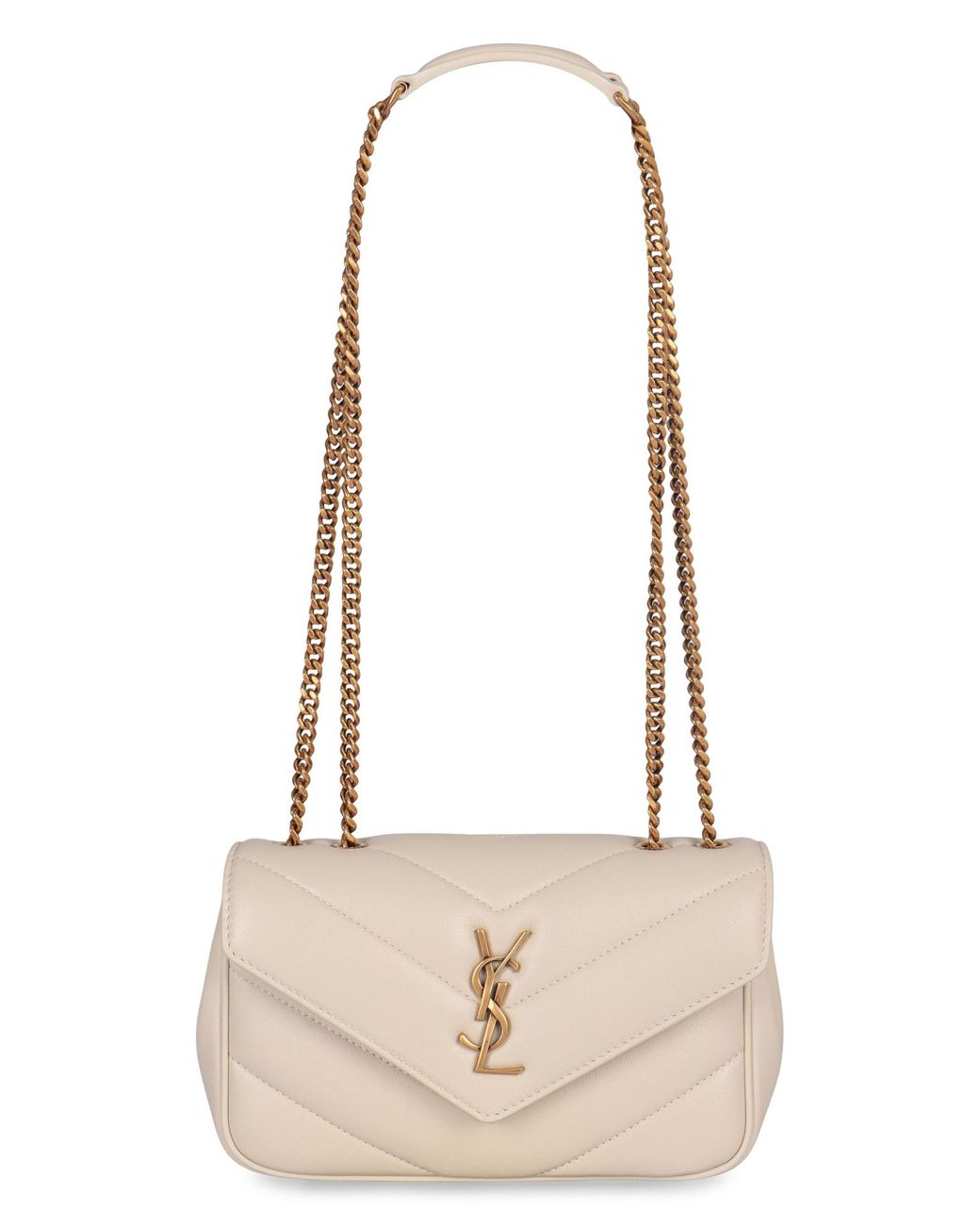Saint Laurent Natural Mini Loulou Quilted Shoulder Bag