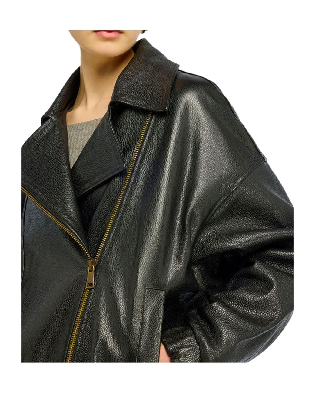 Semicouture Gray Oversized Biker Leather Jacket