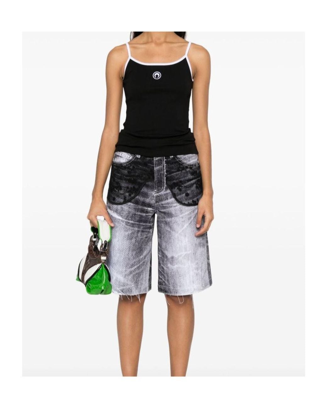 MARINE SERRE Black Contrast Trim Moon Logo Ribbed Tank Top