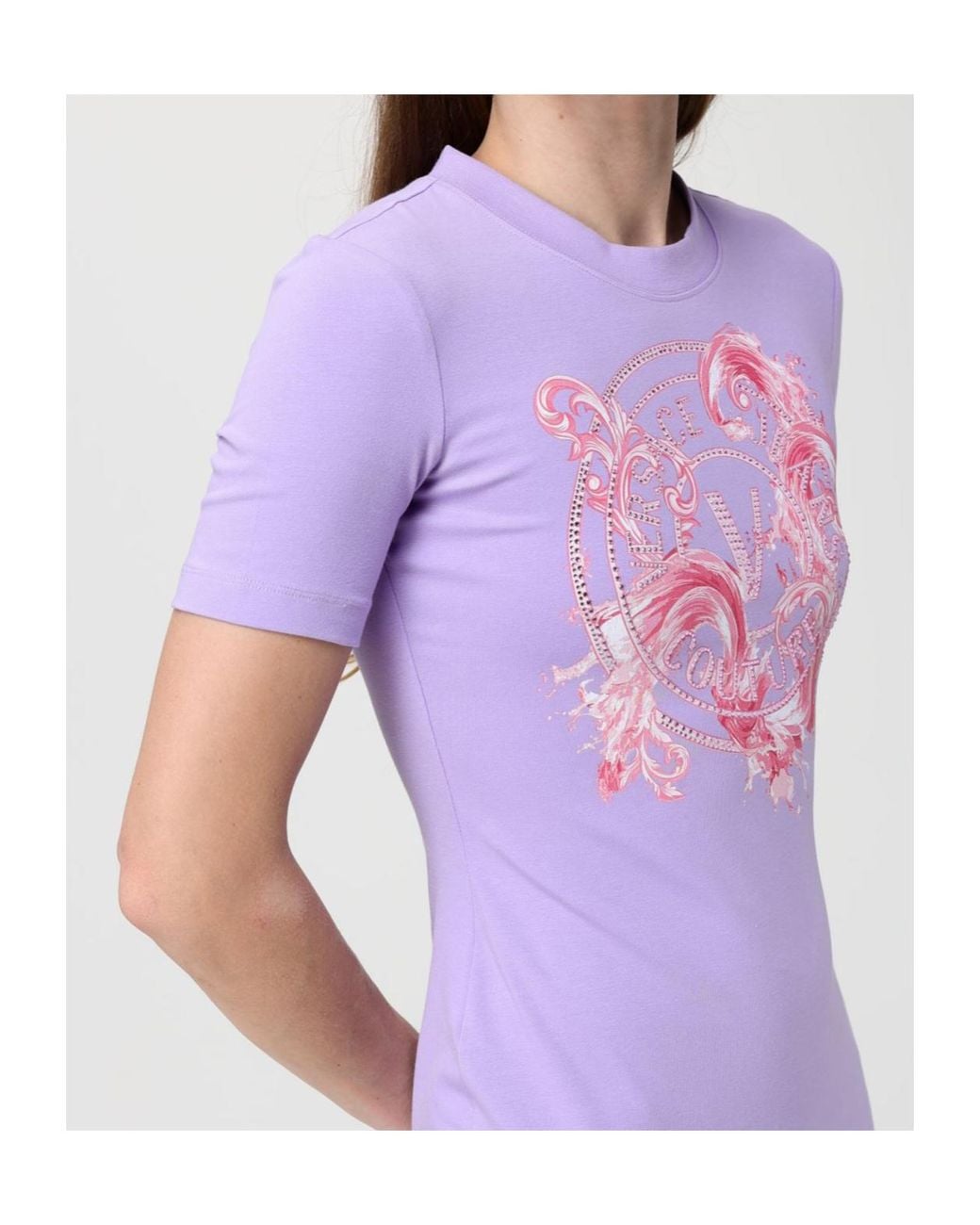 Versace Jeans Purple Couture Rhinestone Logo Dress