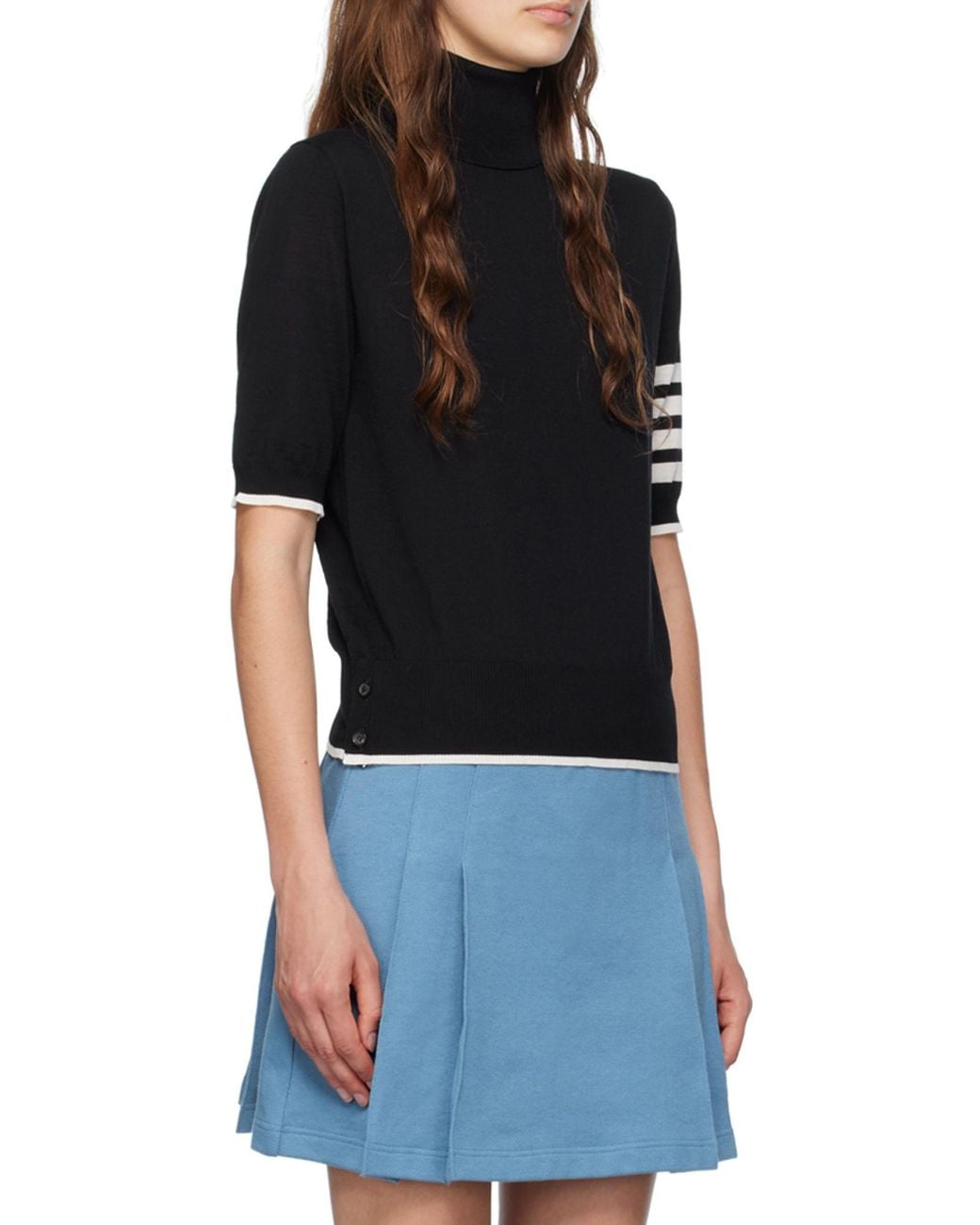 Thom Browne Black Stripe-Detailed Short-Sleeved Knitted Jumper