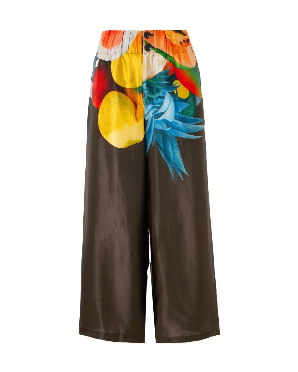 Donde Esteban Multicolor Printed Silk Wide-Leg Pants