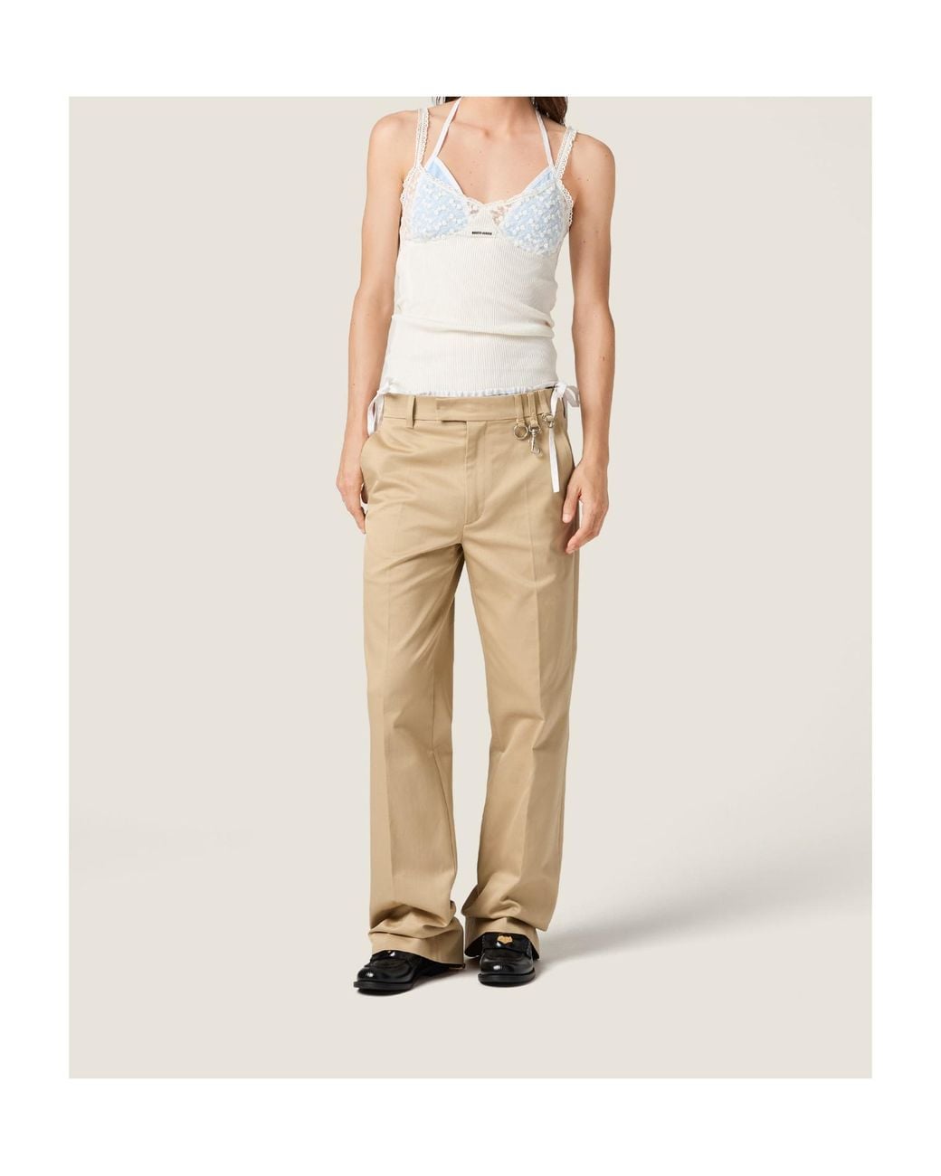 Miu Miu Natural Cotton And Lace Top