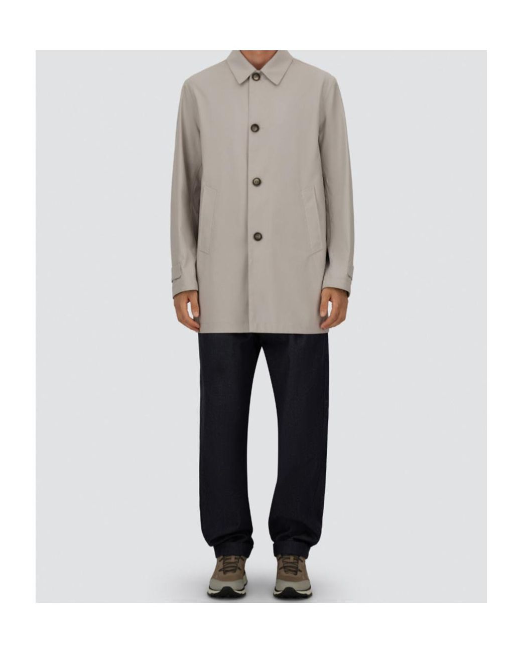 Herno Gray Button-Down 3-Layers Wool Coat for men