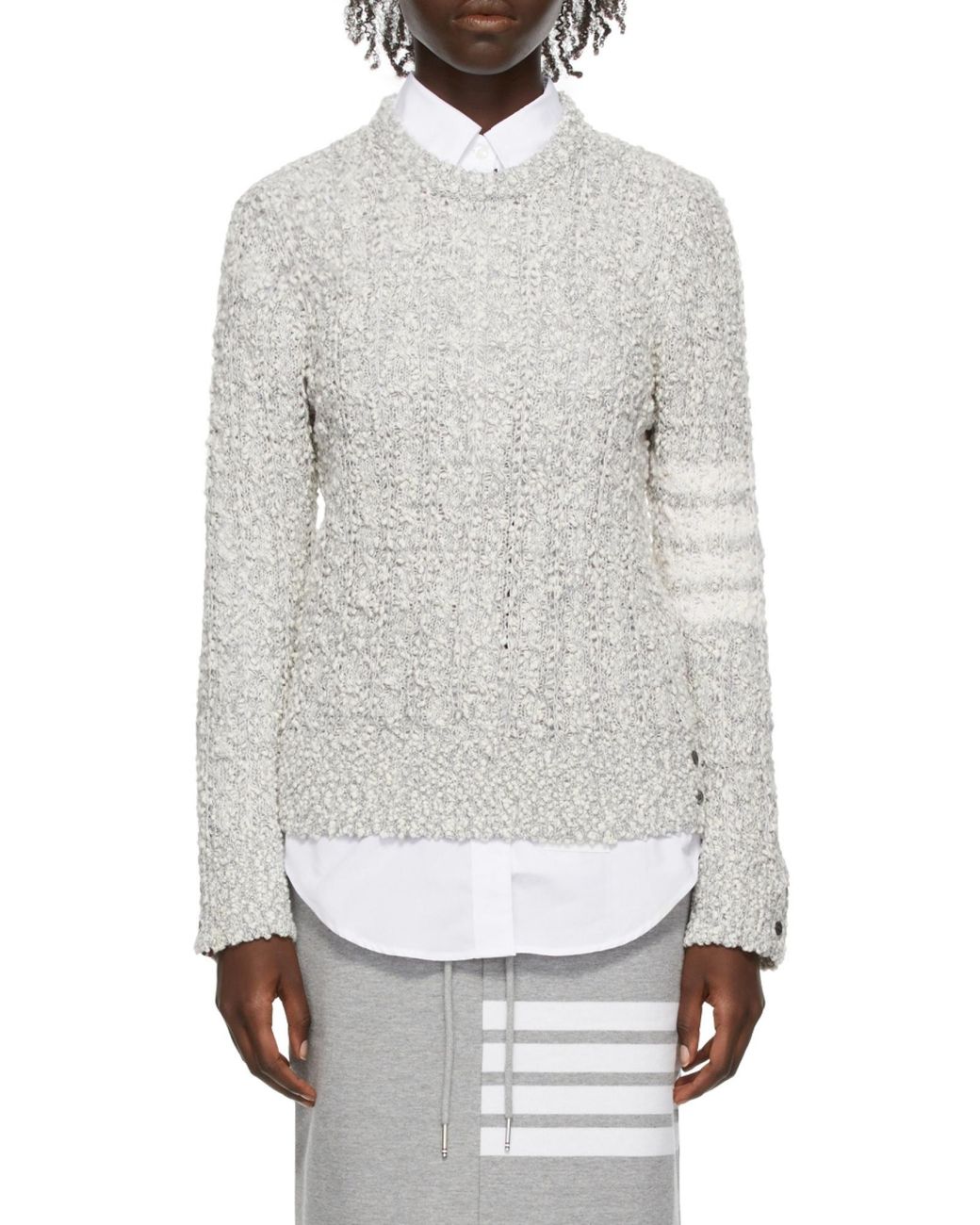 Thom Browne Gray Open Tuck Stitch 4-Bar Jumper