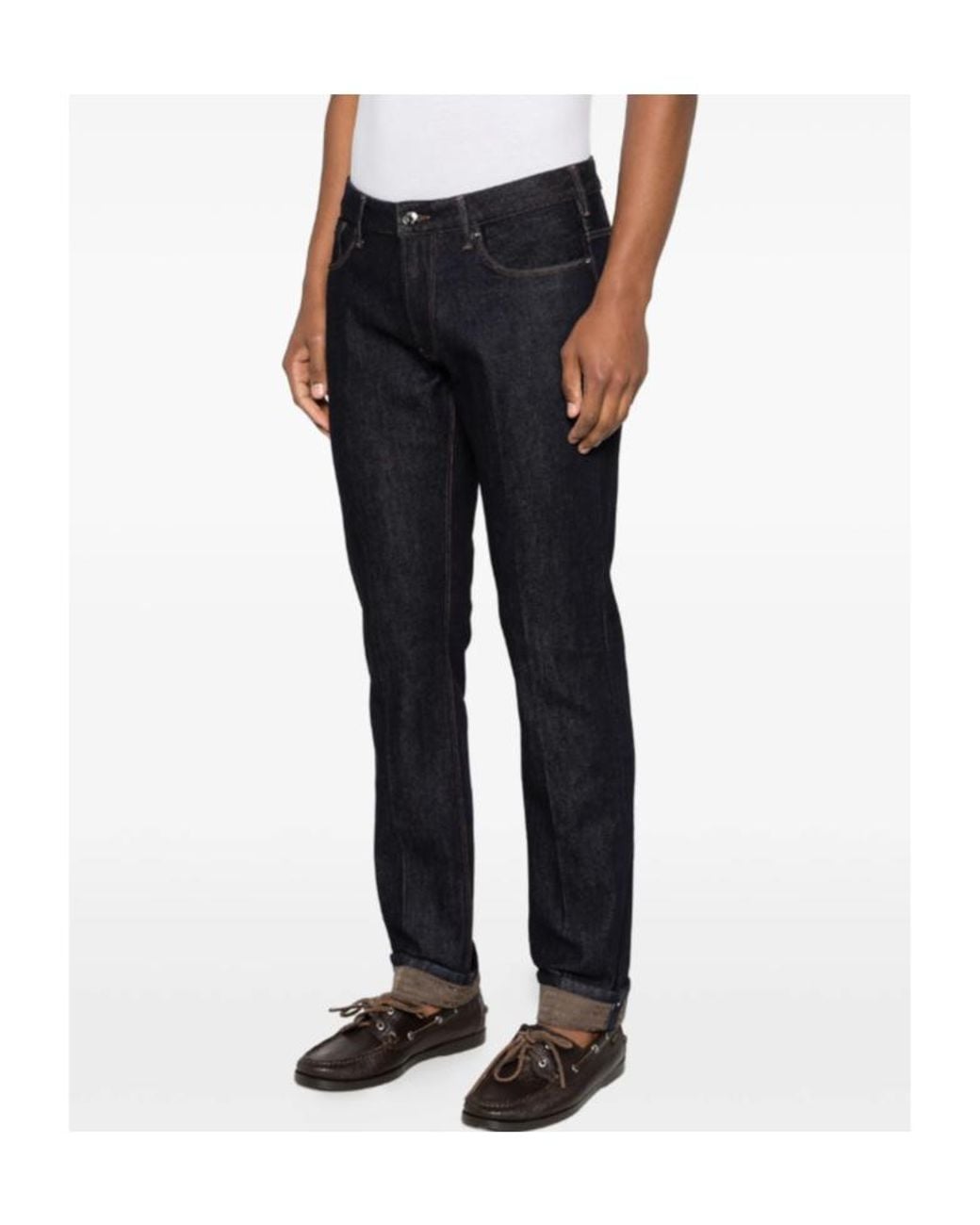 Emporio Armani Blue Pressed-Crease Turn-Up Jeans for men