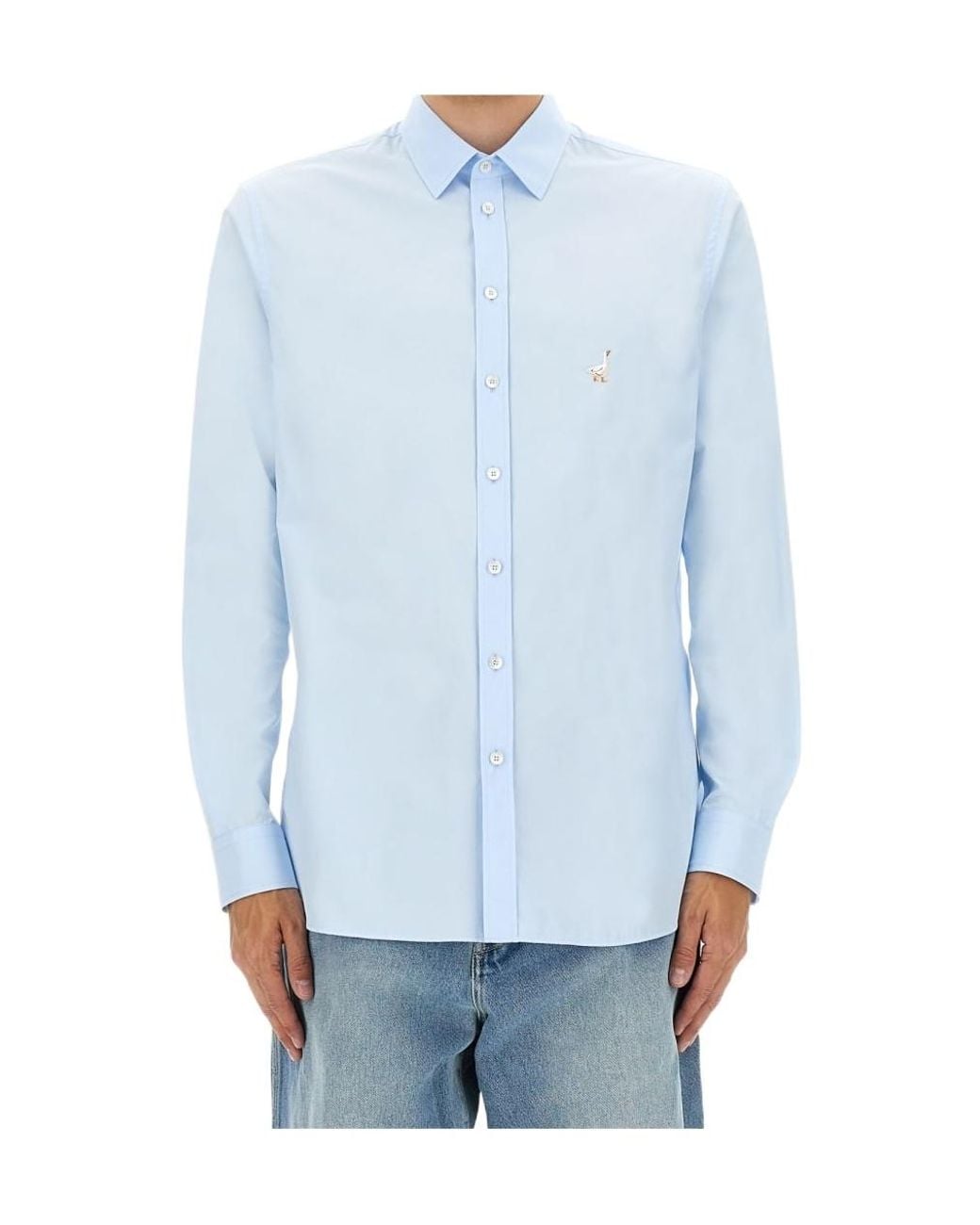 Moschino Blue Goose Embroidered Long-Sleeved Shirt for men