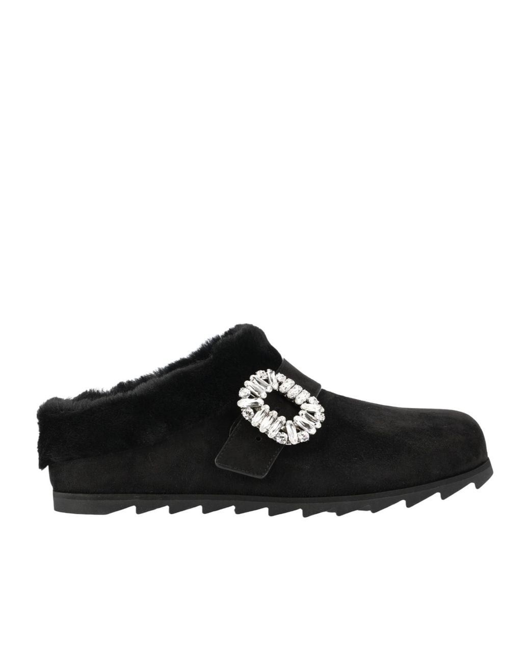Roger Vivier Black Buckle Embellished Slippers