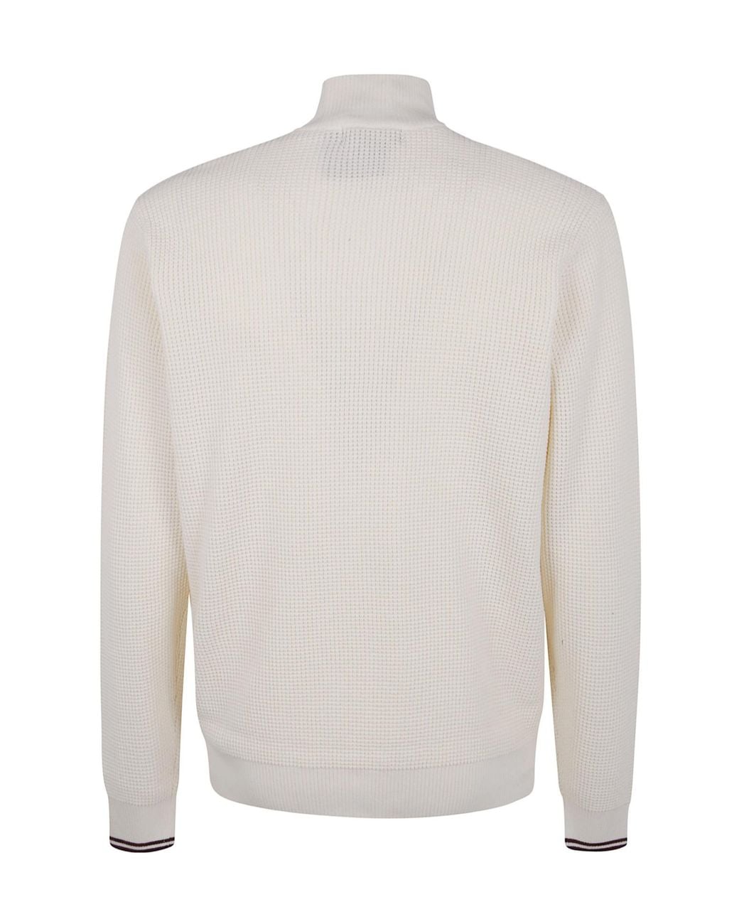 Fred Perry White Waffle Stitch Half Zip Jumper for men
