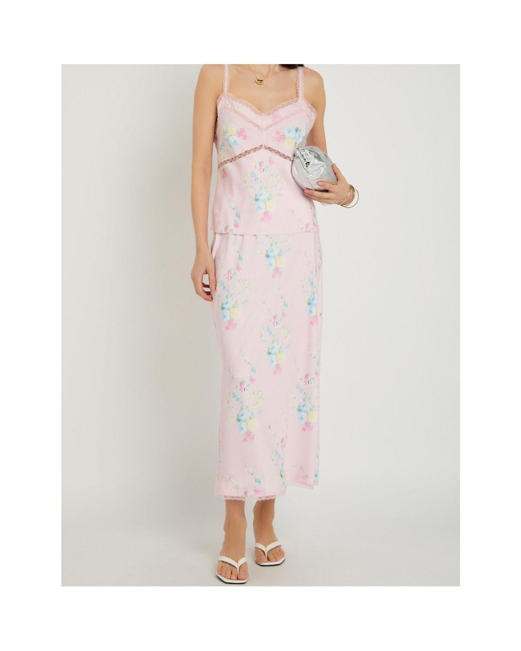 LoveShackFancy Pink Floral Print Skirt