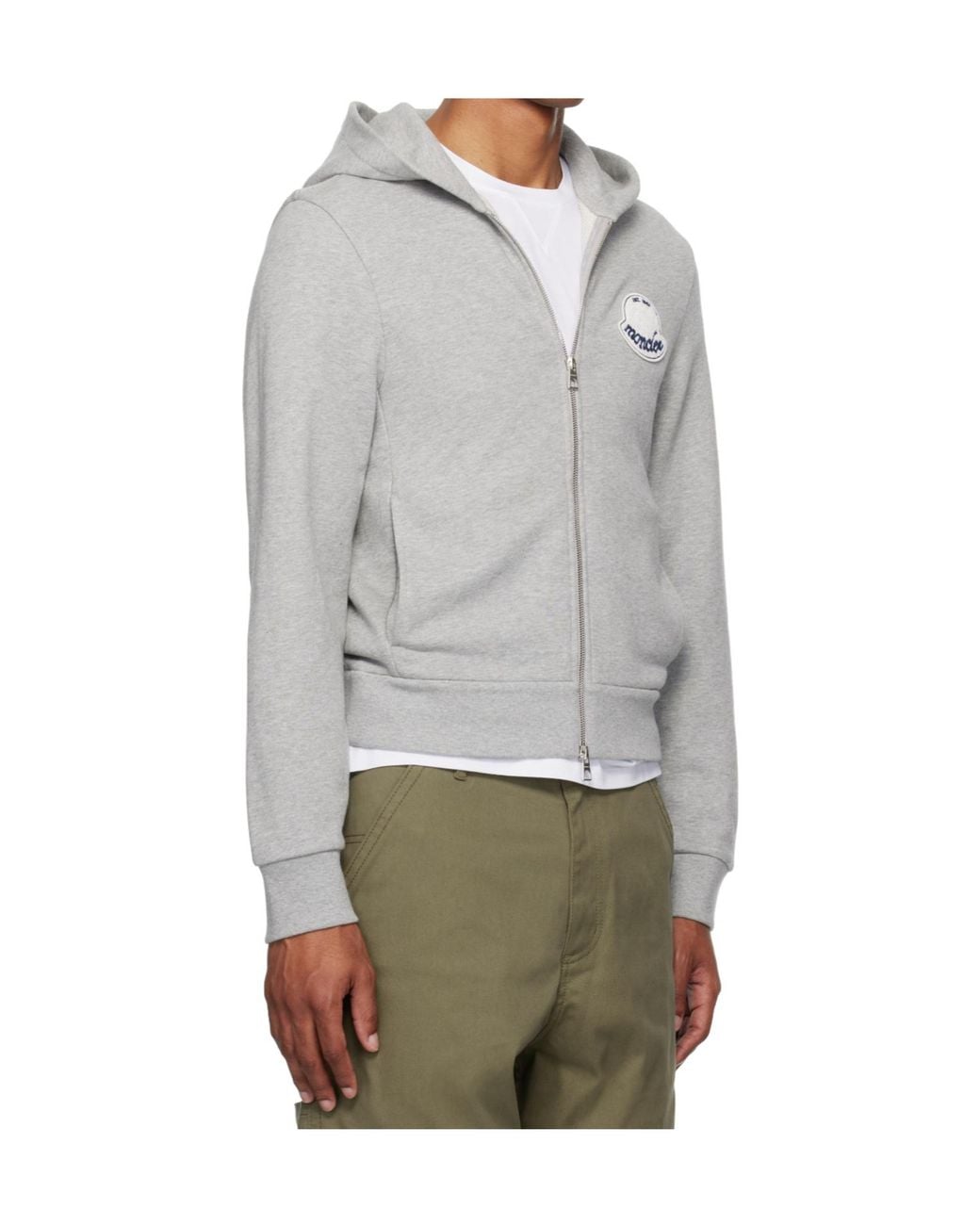 Moncler Gray Logo Patch Zip-Up Hoodie for men