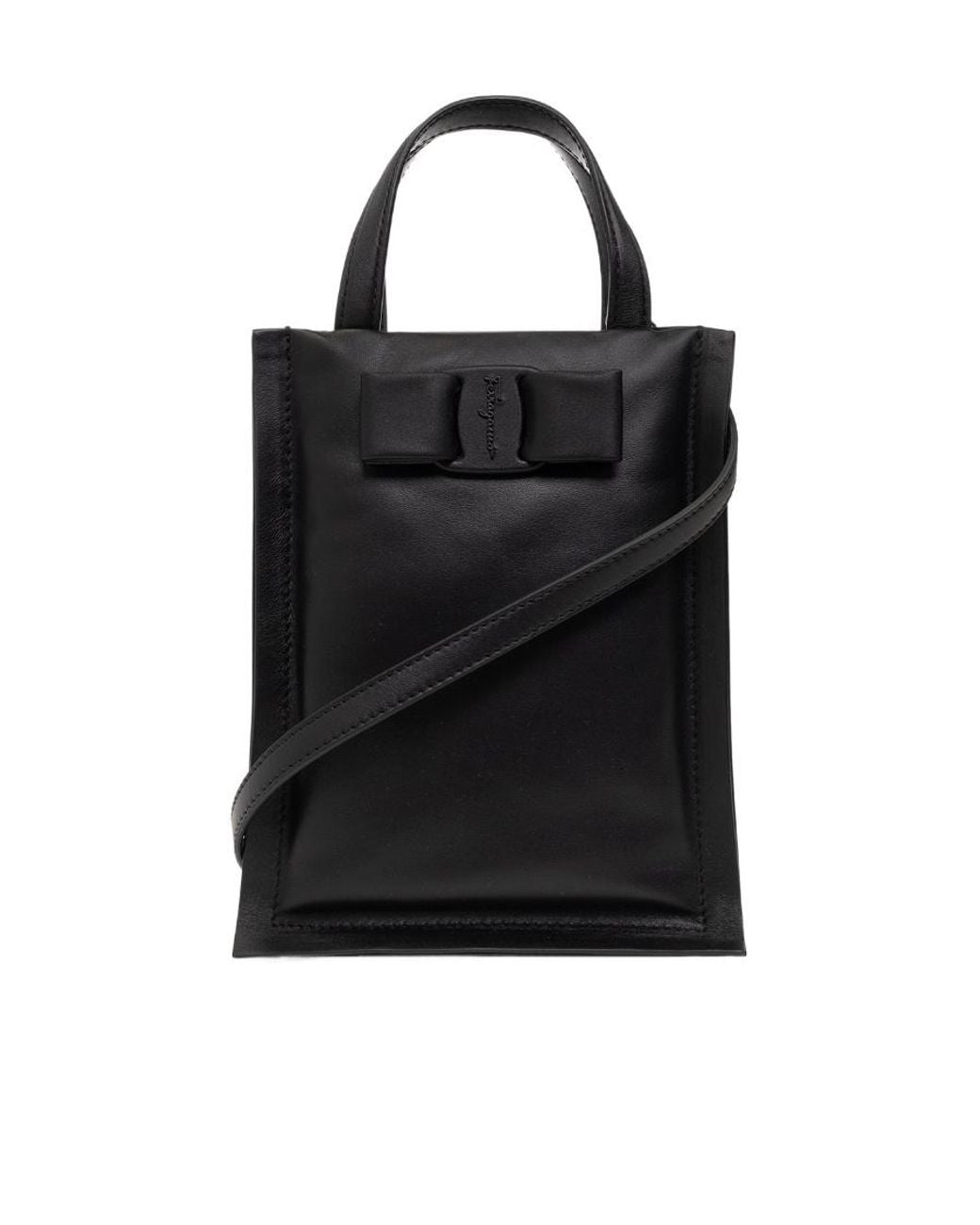 Ferragamo Black Buckle-Detail Leather Tote Bag