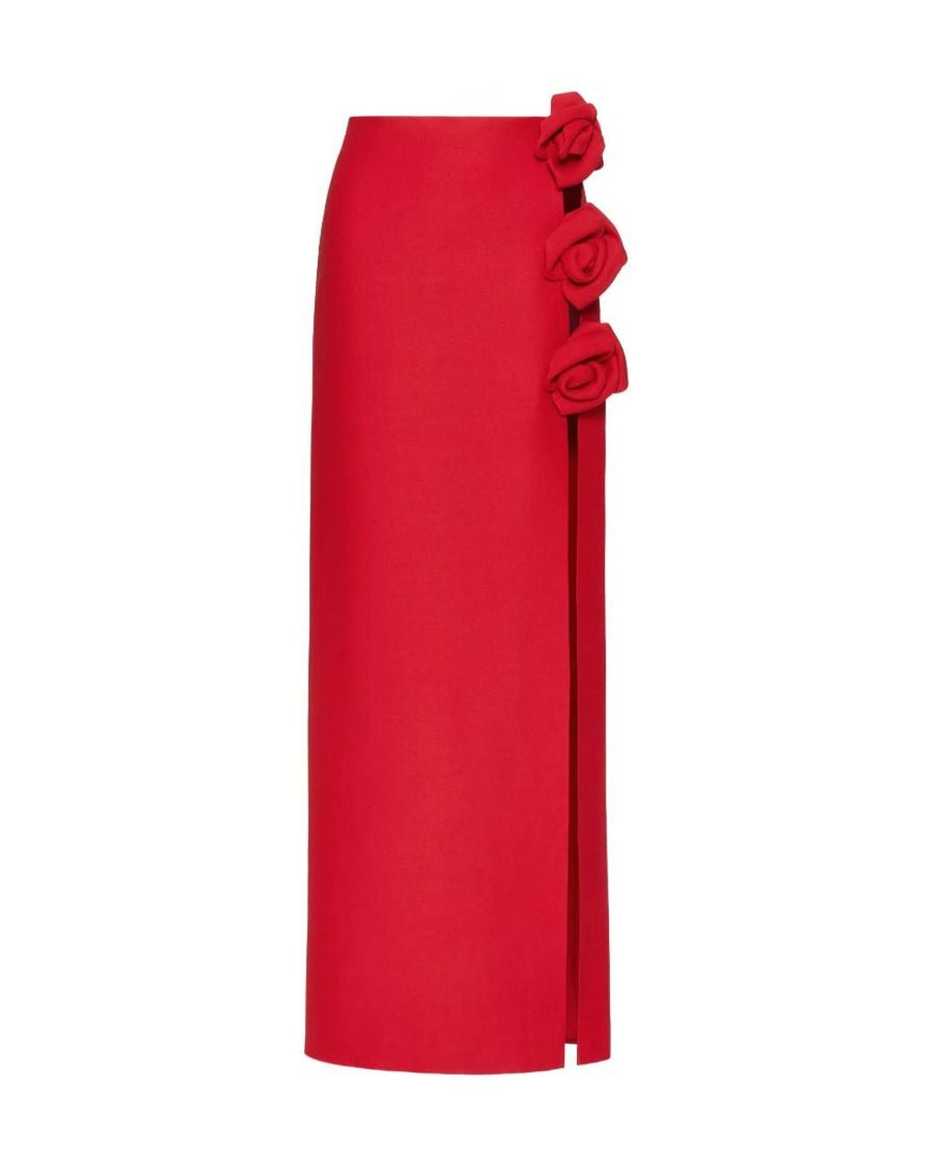 Valentino Red Floral-Appliqué Maxi Skirt