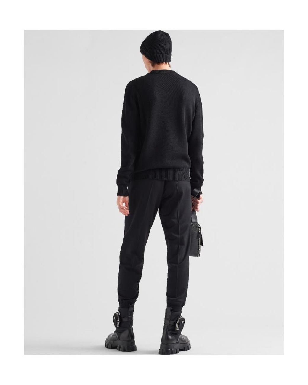 Prada Black Logo Embroidered Crewneck Knit Sweater for men