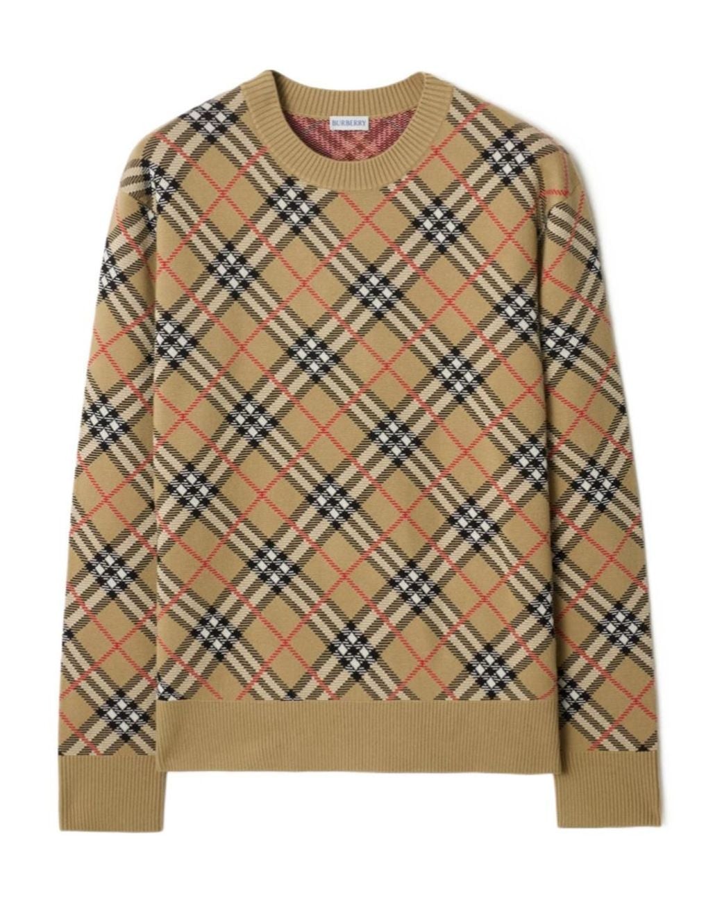 Burberry Brown Checked Crewneck Knitted Jumper for men