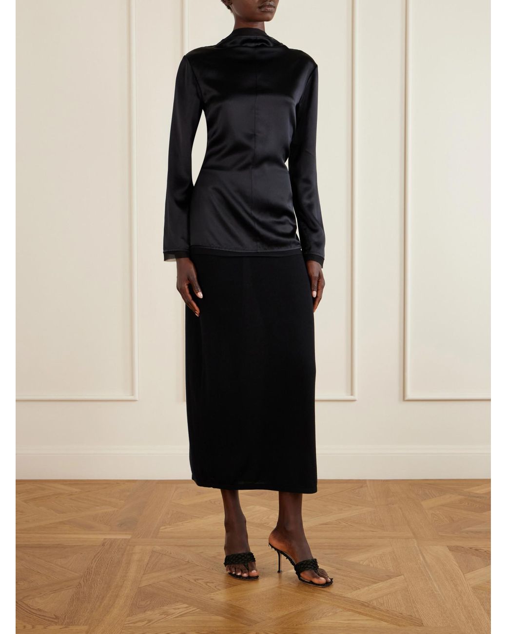 TOVE Black Open-Back Tie-Detailed Silk Blouse