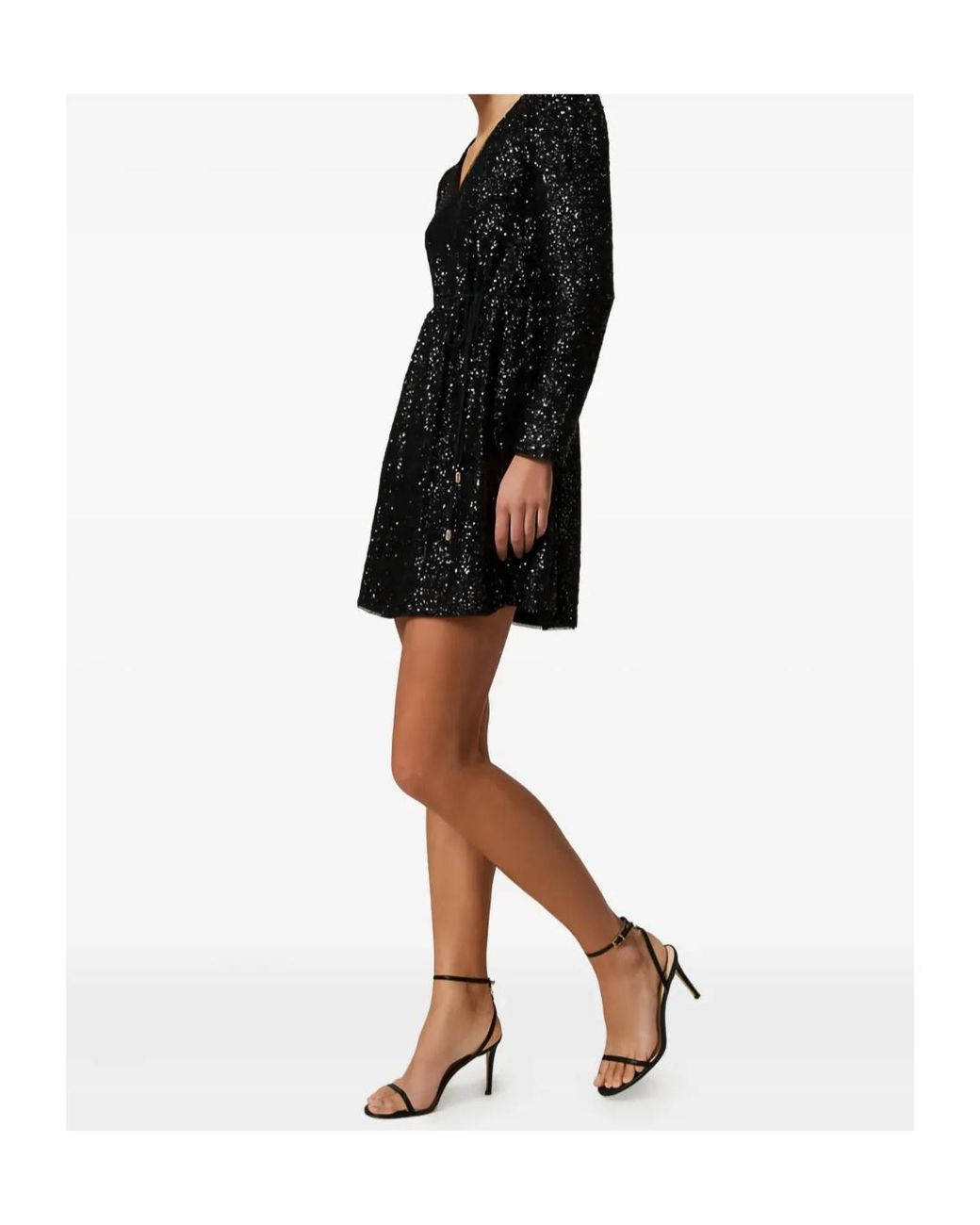 Twinset Black Sequin Puff-Sleeve Mini Dress
